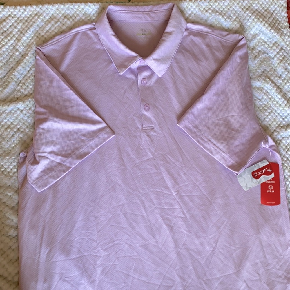 Men’s golf textured polo, orchid bloom color. XL